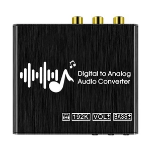 Digital to Analog Audio Converter with Remote,192KHz DAC Converter with Volume &Bass Adjustment Digital Analog Converter