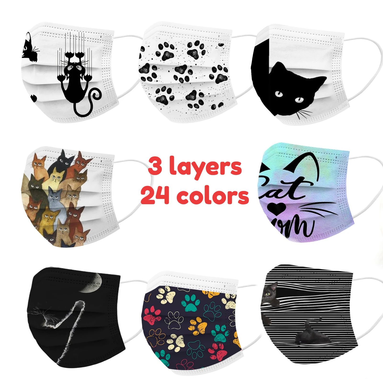 Одноразовая маска для лица с принтом кота 3 слоя ушной петли Anti-pm2.5 10/50 шт. | Красота