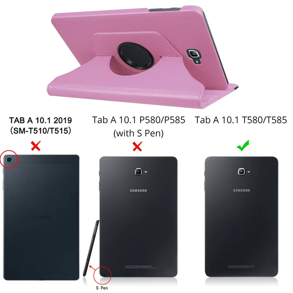 Pink Вращающийся на 360 градусов Чехол-книжка для samsung Galaxy Tab A A6 10,1 T580 T585 SM-T580 SM-T585 10,1 дюймовые планшеты - Цвет: Pink