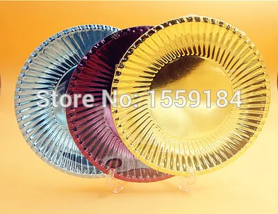 Бесплатная доставка 100 шт. металлические серебристые бумажные тарелки 23 см для
