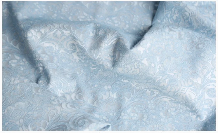

free ship 100% viscose jacquard fabric sky blue with floral 59" wide