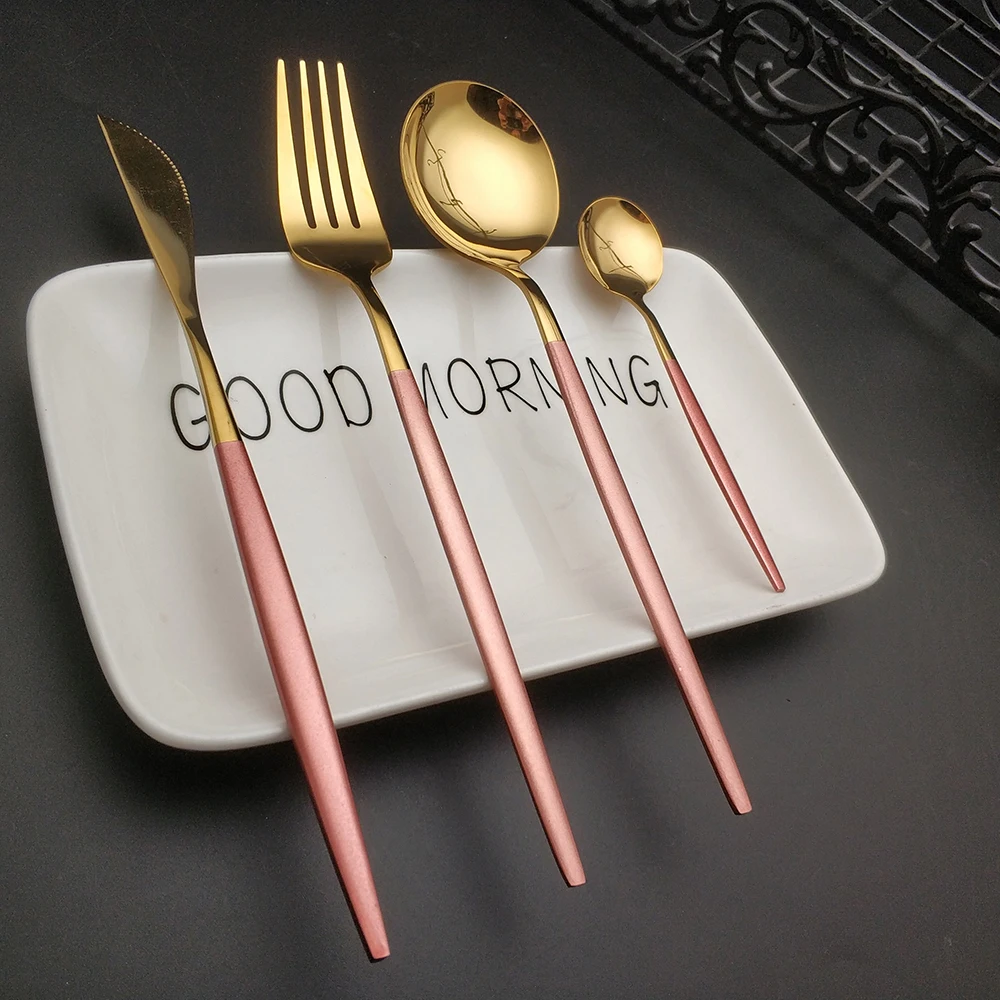 Горячая Распродажа столовые приборы из нержавеющей стали розовые кухонные