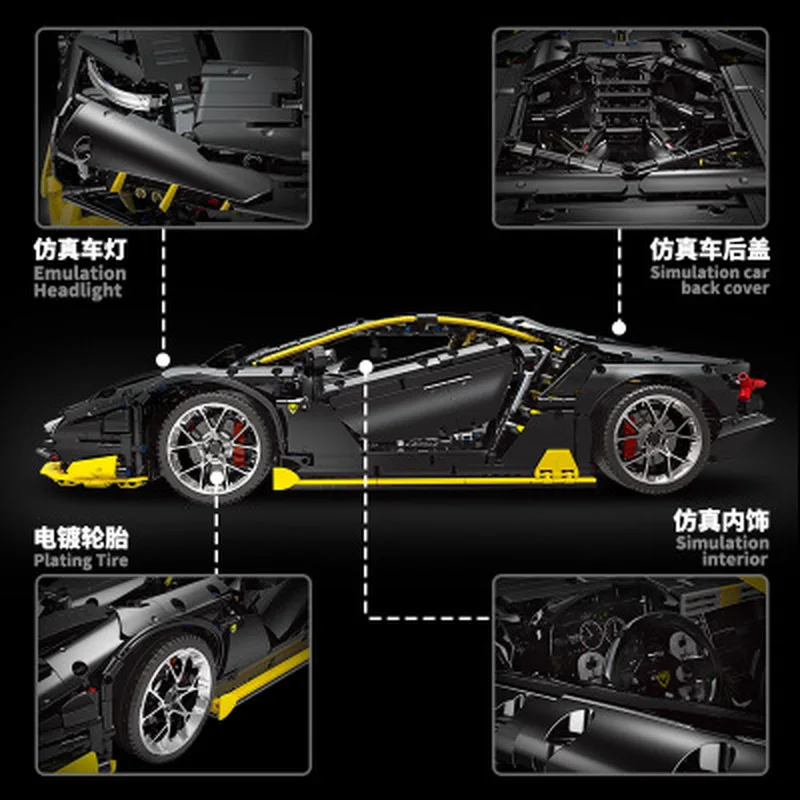 

YX01 3823 PCS Black and Yellow Series Super Car Veneno Lamborghinis Roadster Blocks Bricks KidsToy MOC 39933 C61041