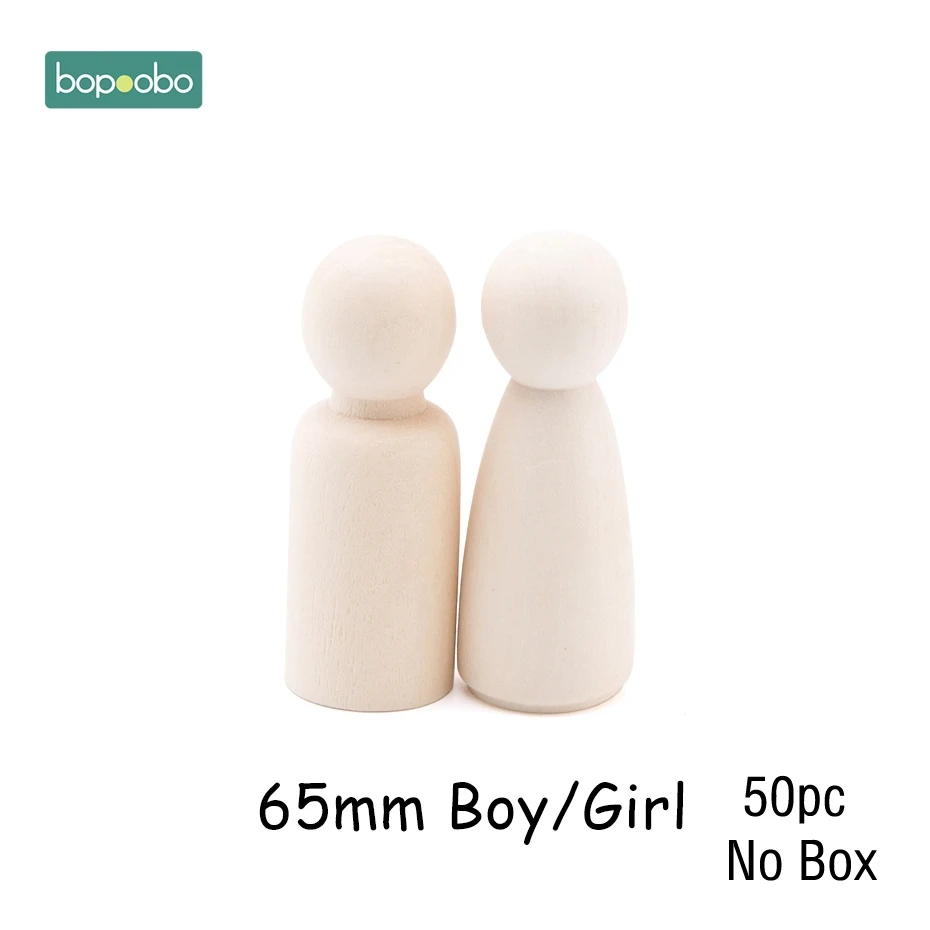 65mm Boy Girl Bopoobo 50 шт. деревянный Прорезыватель для зубов, деревянные колышки для кукол, клен, неокрашенный, для детей, Pg, куклы ручной работы, незавершенные куклы, Декор, куклы, набор игрушек - Цвет: 65mm Boy Girl