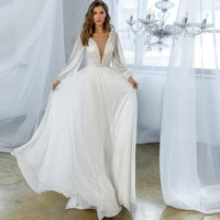 simple summer 2022 wedding dress for bride v neck chiffon with sequin bridal gown long sleeves corset back %d1%81%d0%b2%d0%b0%d0%b4%d0%b5%d0%b1%d0%bd%d0%be%d0%b5 %d0%bf%d0%bb%d0%b0%d1%82%d1%8c%d0%b5
