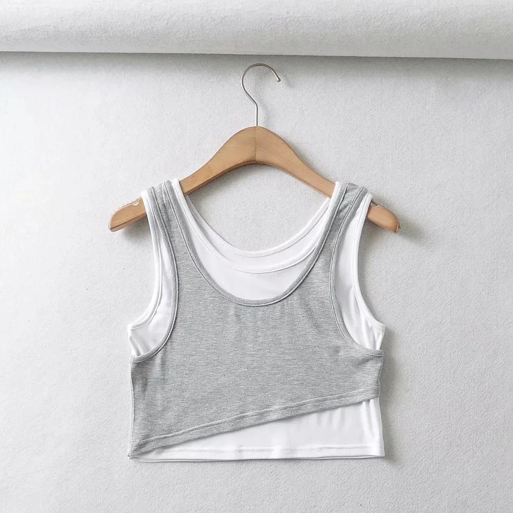 

Fashion Women's casual Contrasting Color Stacked Vest tops 2021 Summer New Loose Short Sexy Sling Top for Women's Tank Tops