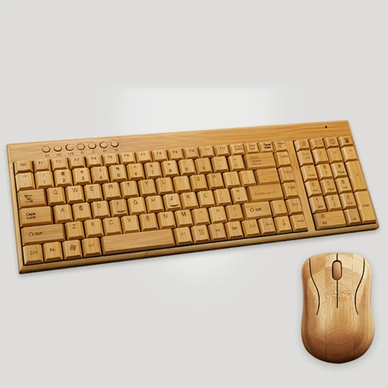 P9YE Bamboo Keyboard Mouse Wireless Combo Set For Laptop PC Office USB Plug and Play enlarge