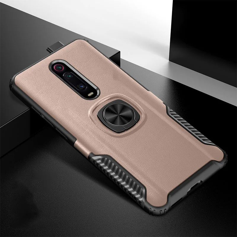 Rose Gold Кожаный защитный чехол с текстурой для Oppo Realme Q 5 3 Pro Чехол F11 Pro R17 Pro V17 подставка с магнитным кольцом противоударный чехол из термополиуретана и силикона - Цвет: Rose Gold