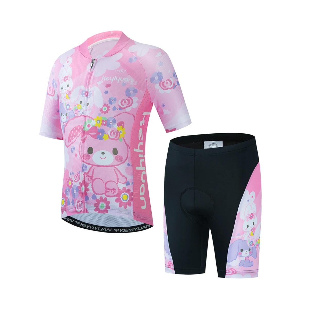 

NEW KEYIYUAN Kids Girls Pink Bicycle Racing Suit Jersey Summer Ciclismo Hombre Bicicleta Infantil Clothing Maillot Ciclismo