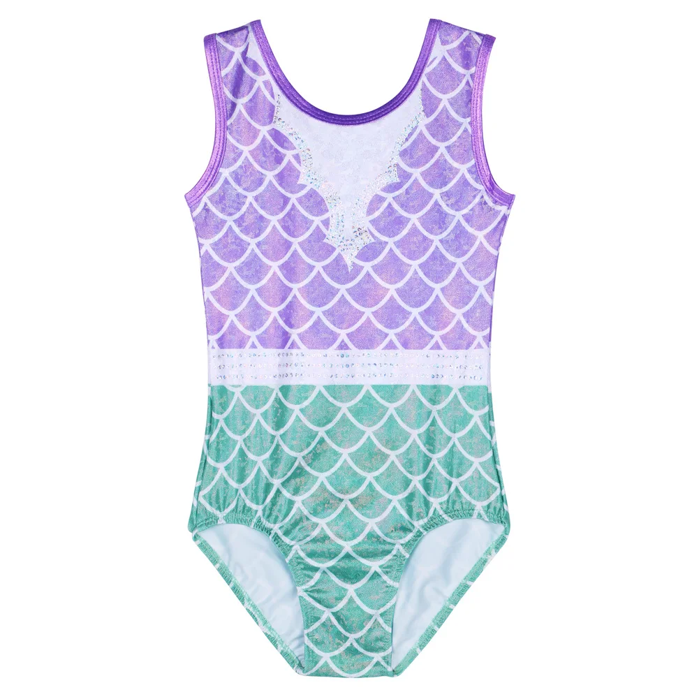 BAOHULU New 3-12 Years Girl Sleeveless Gymnastics Leotard Light Blue Fancy Sequin Ballet Leotard for Kids Ballet Dance Girl