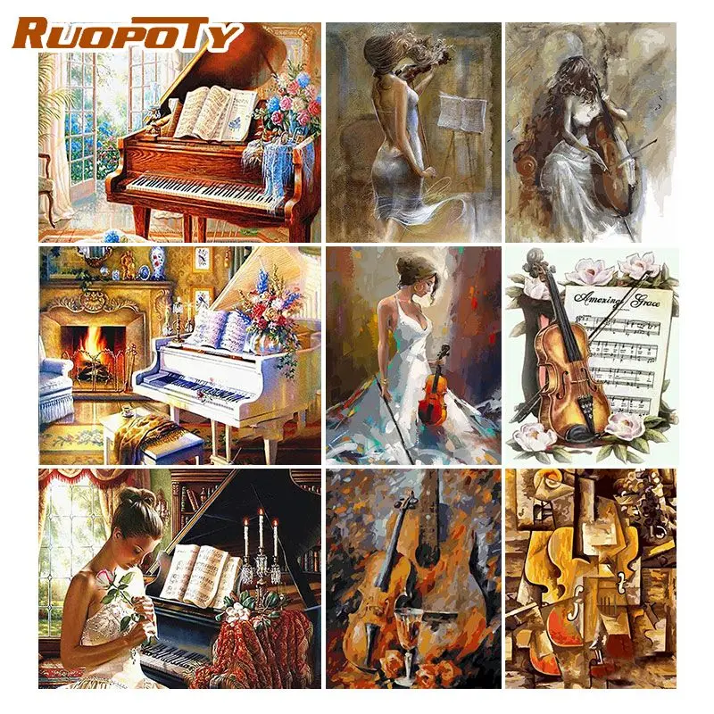 RUOPOTY Frame Painting By Numbers Piano Hand Painted Painting Drawing On Canvas Gift DIY Pictures By Number Scenery Kits Home De