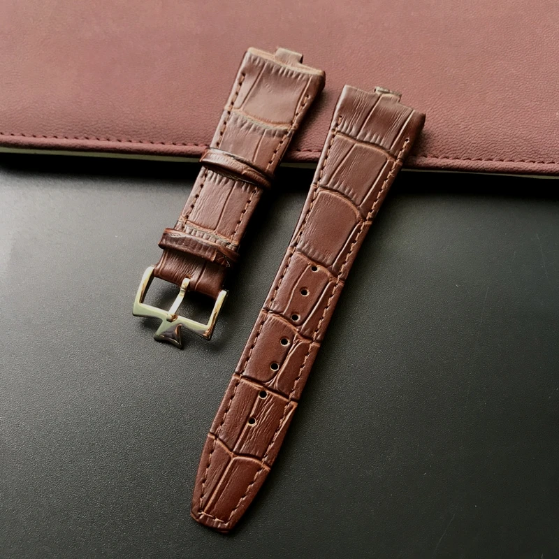 25mm * 8mm Genuine Leather Cowhide Watchband Replacement for Vacheron Constantin Overseas Calfskin Black Blue Brown VC Strap Men