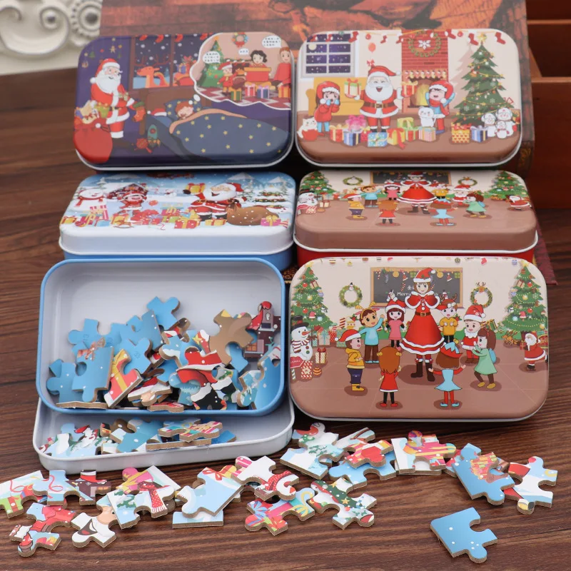 

60Pcs Christmas Santa Claus Wooden Jigsaw Puzzle Game Mini Wood Puzzles Toys For Children Gifts Cartoon Puzzles Educational Toys
