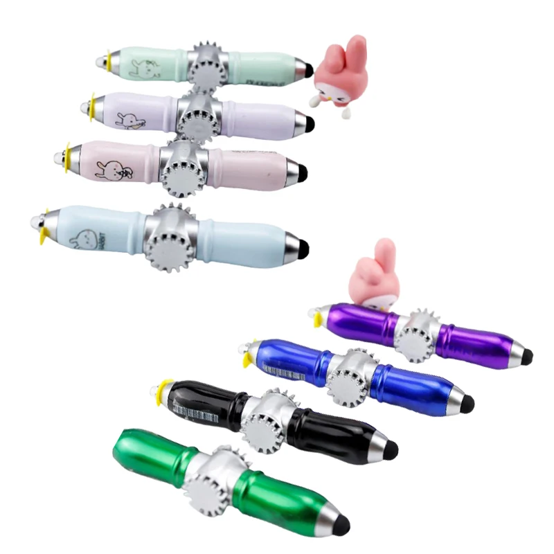 

4 pcs Multifunctional Fingertip Gyro Pen Rotating Pen Blue Ballpoint Pen LED Luminous Stylus Decompression Pen Pop Toy Kid