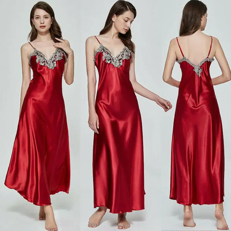 2020 женское атласное шелковое кружевное белье с v-образным вырезом пижама ночная