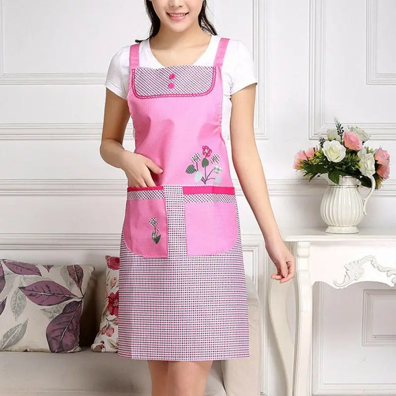 

Kitchen Sleeveless Apron With Pocket Waterproof Oil Resistant Floral Women Bib Cooking Baking Cleaning Apron Accessories 75*72cm