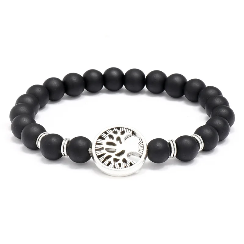 

Korean Style Fashion Lucky Tree Charm Strand Bracelet Punk Black Frosted Beaded Bracelets Men's Hand Accessories Jewelry Gifts