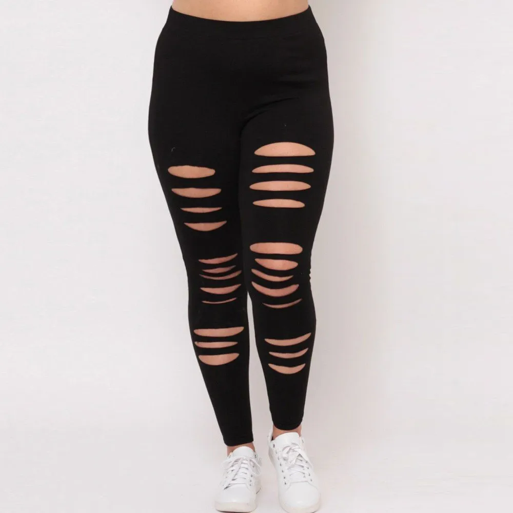 

New Style Fashion Plus Size Womens Sexy Leggings Trousers Yoga Sport Hole Casual Pants Gym Stretchy Fitness Ropa Deportiva Muje