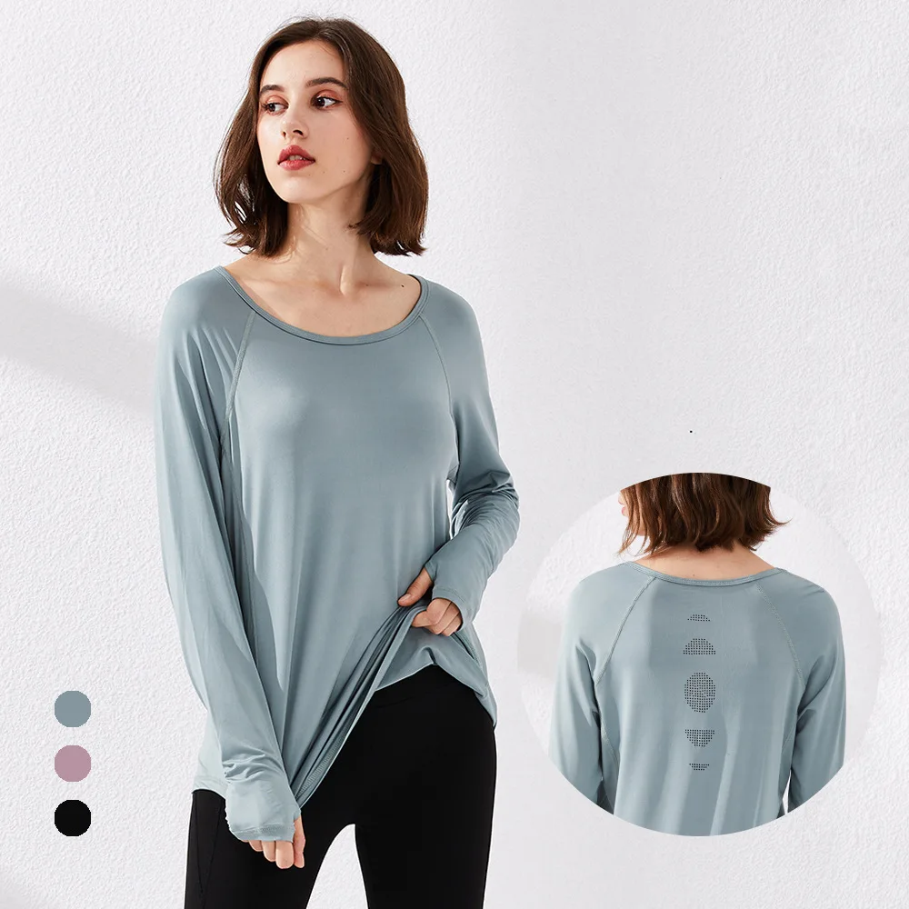 Женские свободные футболки для спортзала с длинным рукавом топы йоги одежда