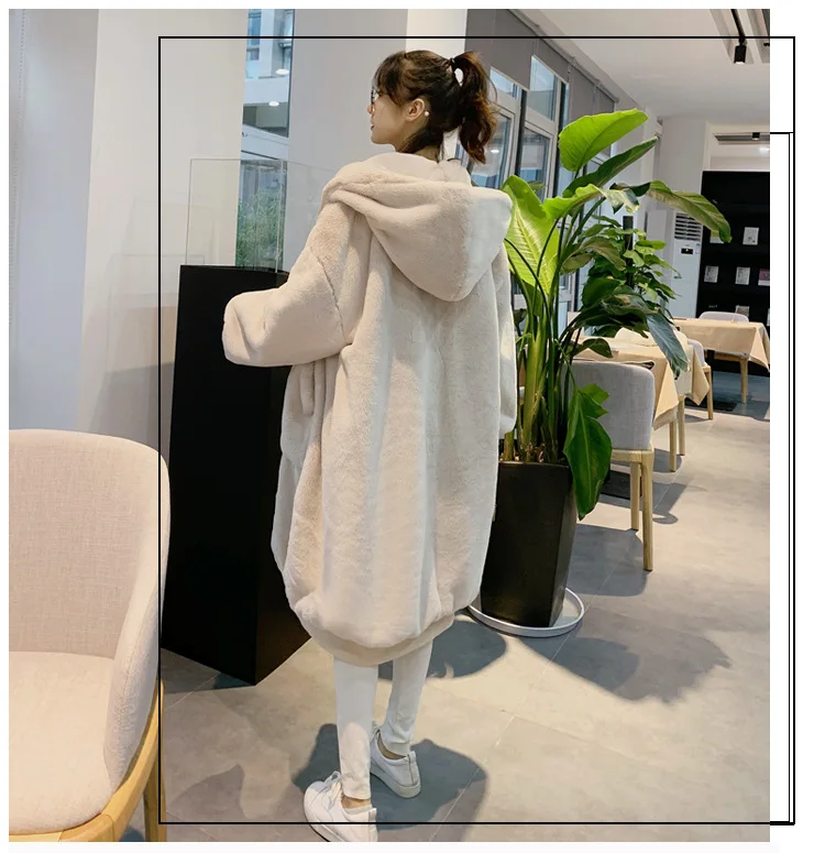 30 Degrees Fur Coat Women Casual Hoodies Furry Thick Warm Long Faux Rabbit Fur Jacket Loose Winter Coat Women OverCoat