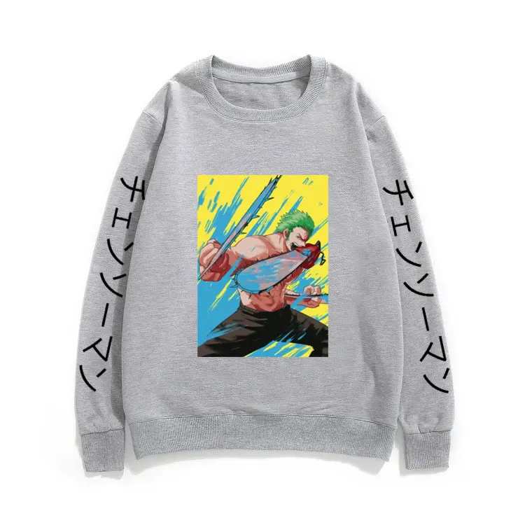 

Japan Anime One Piece Sweatshirt Zoro Print Pattern Pullover Manga Chainsaw Man Tracksuit Tops Men Women Casual Loose Streetwear