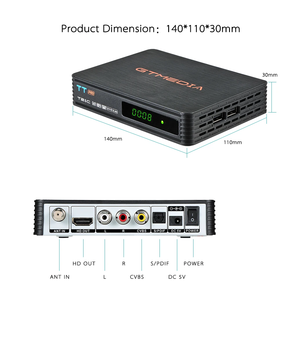 GTmedia TT Pro новейший DVB-T/C 2 цифровой приемник поддерживает H.265/HEVC DVB-T h265 hevc dvb t2/c Горячая Распродажа Европа