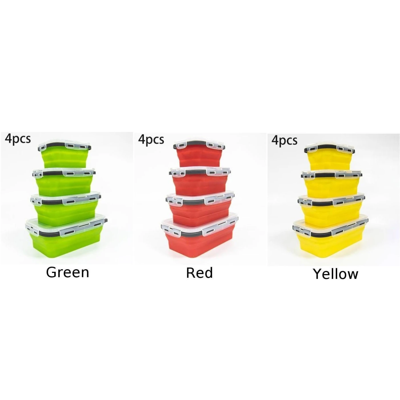

4 Pcs/Set Lunch Box Container Silicone Food Snack Storage Collapsible Microwave For Indoor Family Picnic Travel Multiple Use