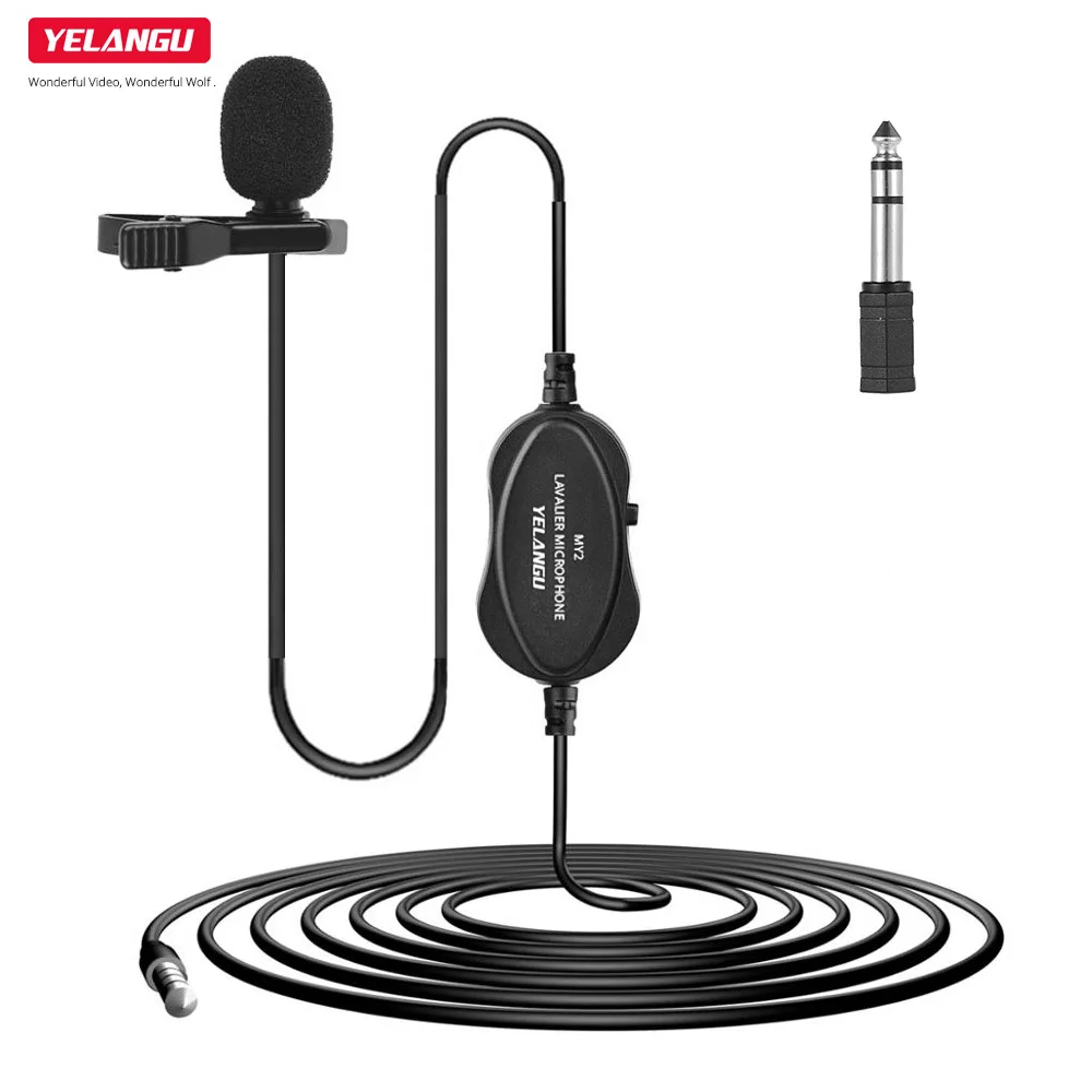 Петличный микрофон YELANGU всенаправленный конденсаторный для интервью с адаптером