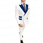 Костюм мужской белый с золотыми пуговицами, смокинг для жениха на свадьбу, двубортный синий бархатный пиджак с лацканами и брюки, комплект из 2 предметов