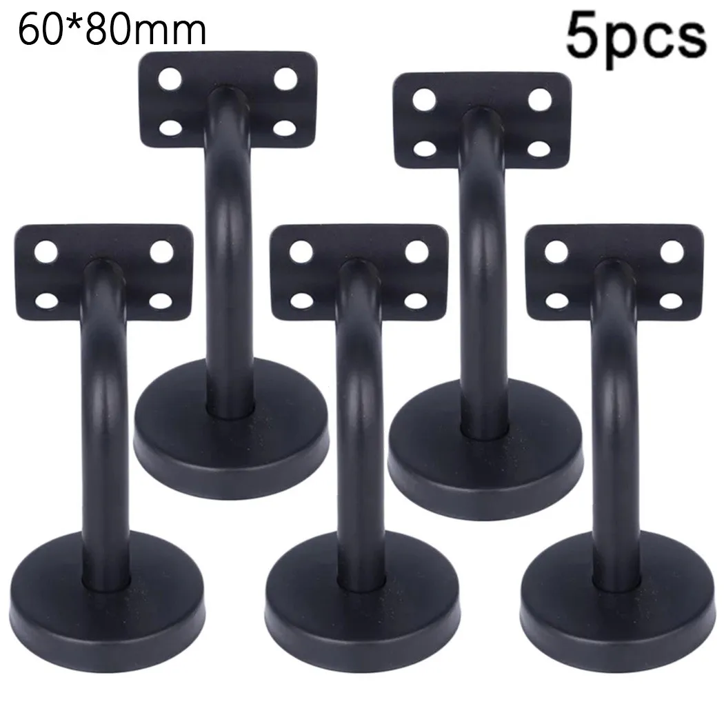 

5pcs Brackets 60*80MM Black Painted Wall Mount Stair Stainless Steel Handrail Brackets Flat Bent Hardware Stair Accessories
