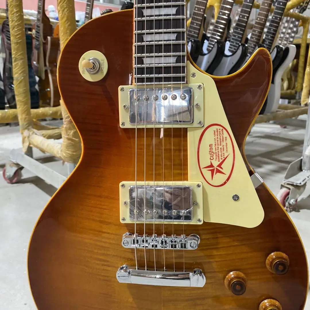 

Standard Electric Guitar Tiger Maple Top Yellow Binding Free Shipping