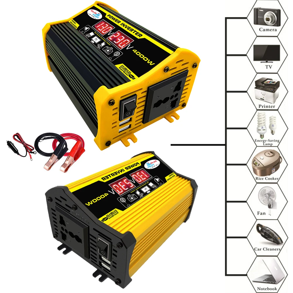 

4000W 12V to 220V/110V LED Display Car Power Inverter Converter Adapter Dual USB Voltage Transformer Modified Sine Wave