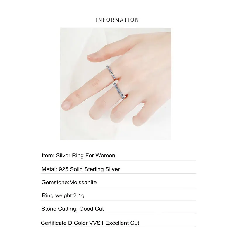 

925 Sterling Silver Pass Diamond Test Round Excellent Cut Total 0.7 CT 2.2 mm Moissanite Ring for Girls Jewelry Tail Ring JA-49