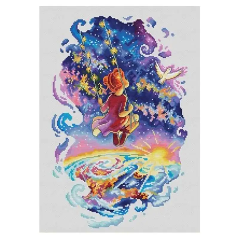 

Girl on a swing patterns Counted Cross Stitch 11CT 14CT 18CT DIY Chinese Cross Stitch Kits Embroidery Needlework Sets
