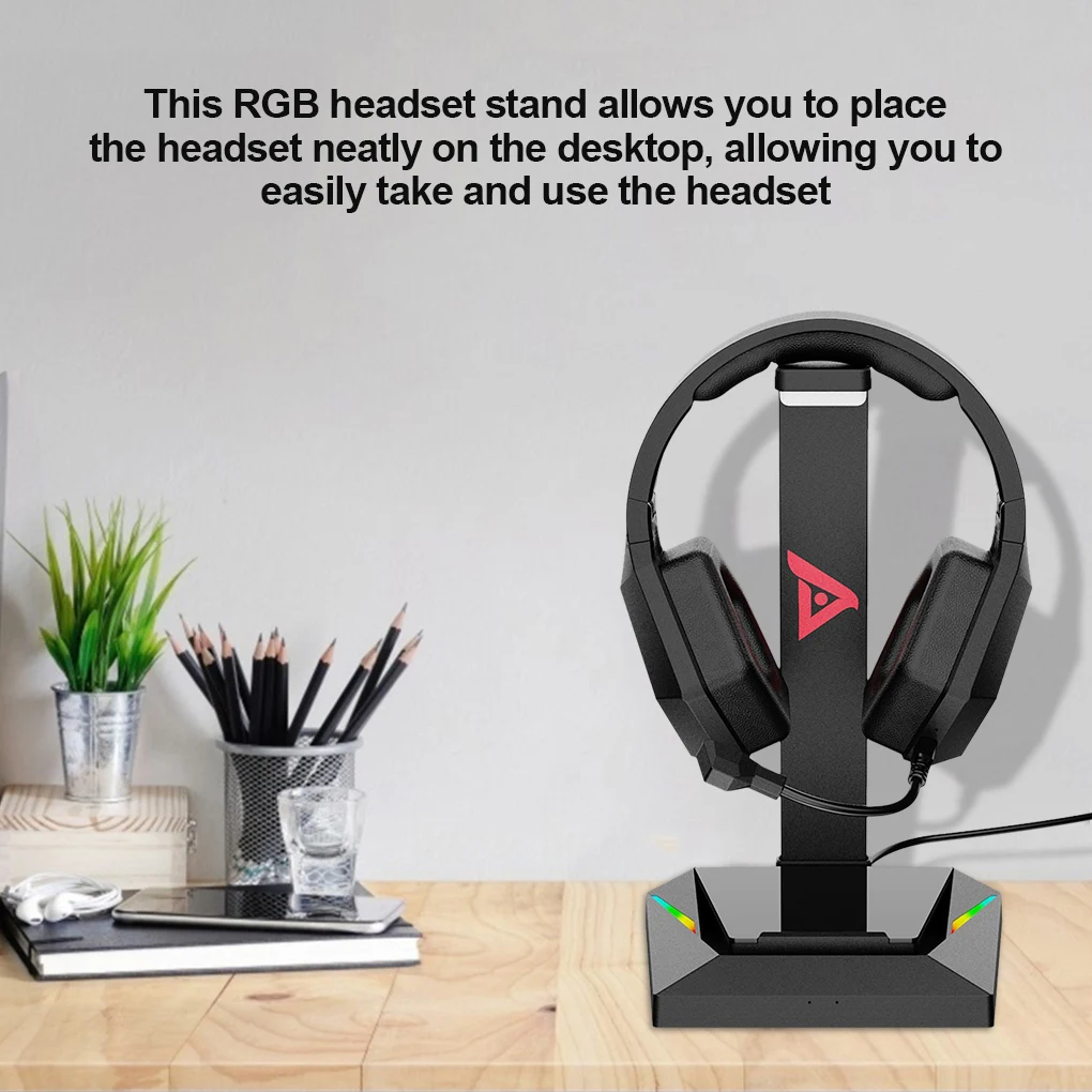 Настольная подставка для наушников RGB с USB-портом зарядки |