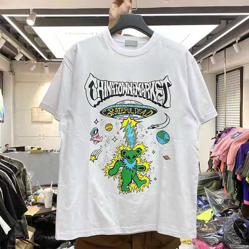 

2021SS Alien Invasion Lightning Printed Style T Shirt Men Women High Quality Heavy Fabric Bear Logo Short Sleeve 1:1 Tops Tee