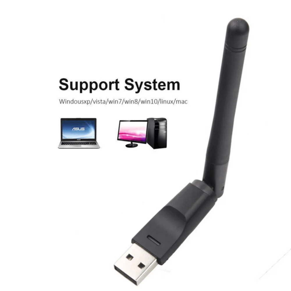 Мини Беспроводной USB Wi-Fi адаптер 7601 2,4 ГГц 2дБи для DVB-T2 и DVB-S2 ТВ-приставки антенна Wi-Fi сети LAN-карта.