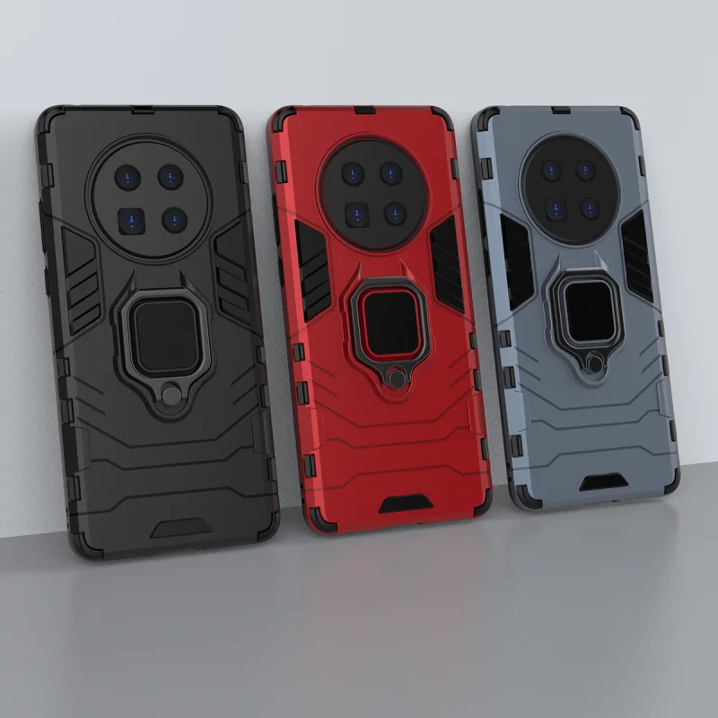 

Fashion Shockproof Rugged Armor Phone Case For Huawei Mate 40 P40 Pro Lite Plus E 4G 5G Metal Protection Ring Holder Stand Cover