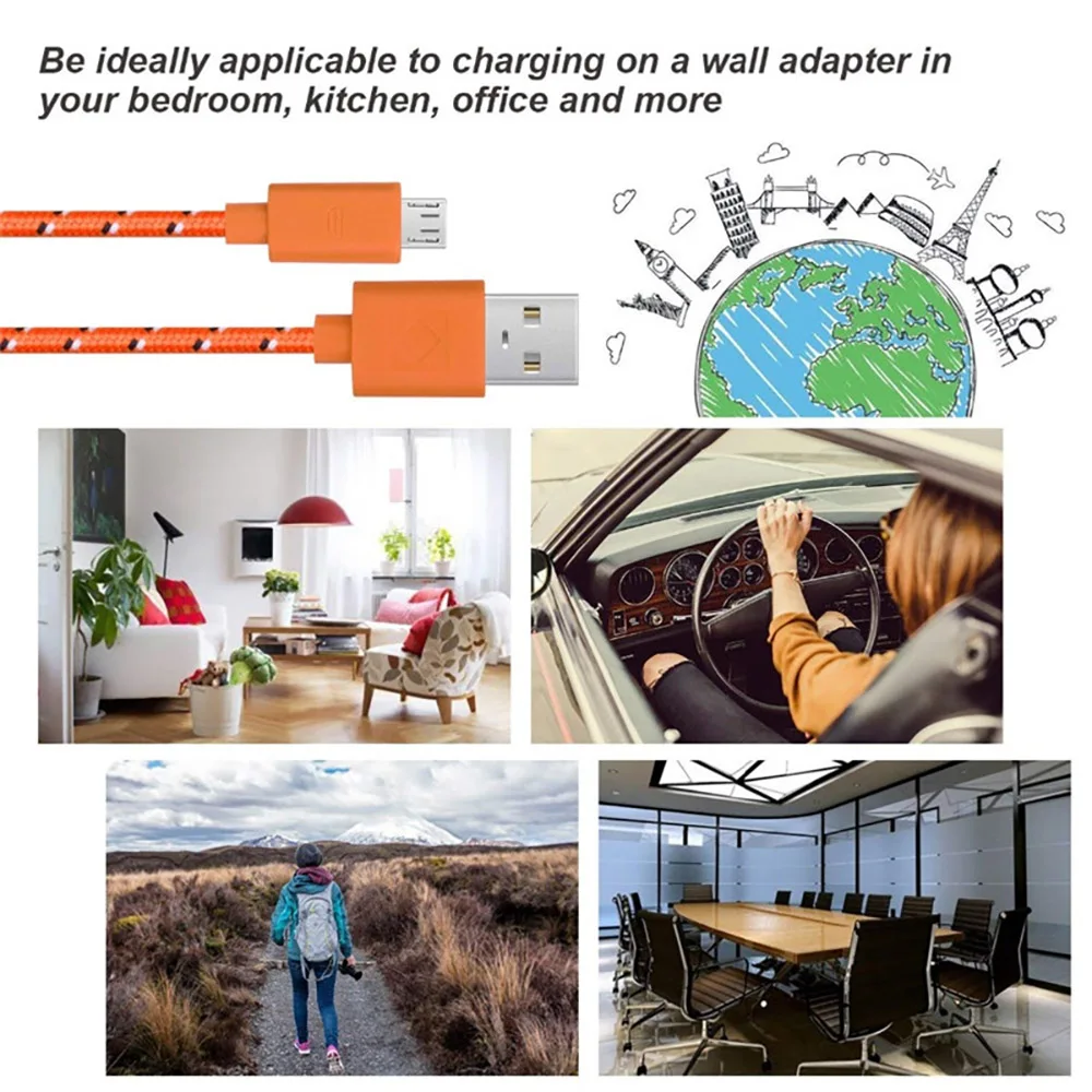 1m2m3m braided micro usb cable data sync usb charger cable for samsung s7 htc lg huawei xiaomi android phone cables wire code free global shipping