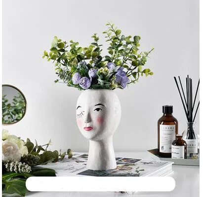 European Resin Vase Head Portrait Sculpture Flower Pot Decoration Ornaments Home Livingroom Office Desktop Furnishing Crafts Art - Цвет: style11