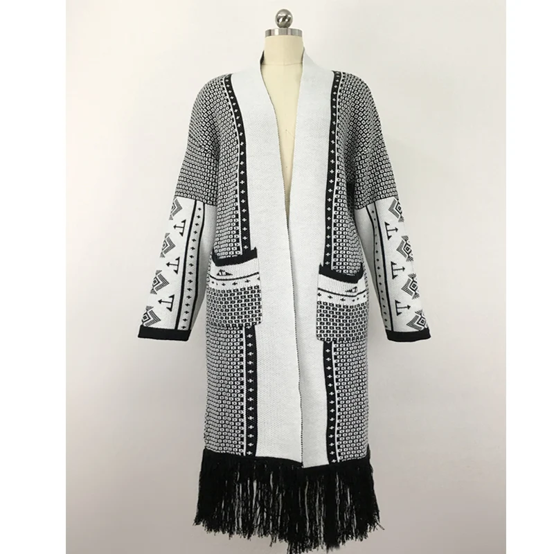 Длинное шерстяное пальто с кисточками размера плюс кардиган Mujer тонкое теплое
