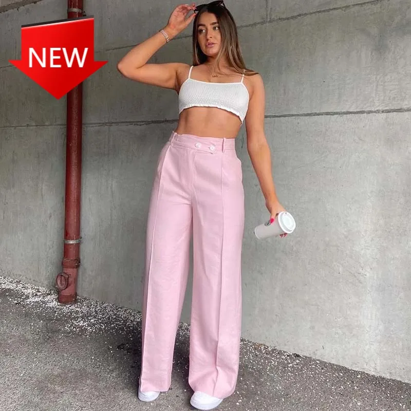 

Trousers Summer 2021 Ruched Streetwear Casual Loose Wide Leg Pants Pants For Women Verticality High Waisted Woman