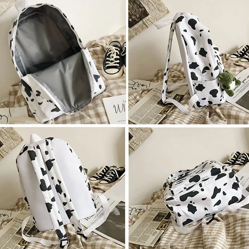 

Backpacks Unisex Cow-printed Collage Students Oxford School Bag Big Capacity Korean Style Harajuku Simple Trendy Teens Satchel