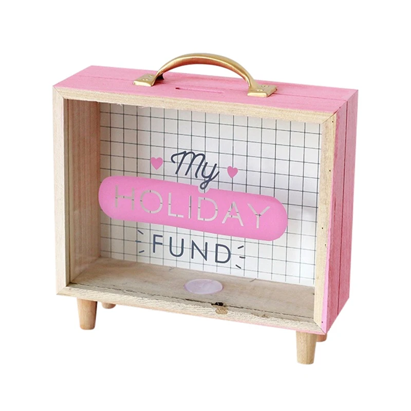 B Wooden Money Bank Coin Piggy Money Boxes Home Decor Gift Kids Children With Glass Household Money Saving Box Decoration Craft - Цвет: B