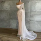 Роскошные кружевные вечерние платья-русалки с бисером 2021, Длинные вечерние платья с одним открытым плечом, украшенные кристаллами, свадебное платье Дубая