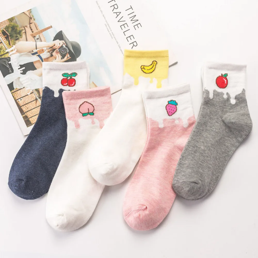 1 пара новые милые забавные женские носки хлопковые ярких цветов с фруктами