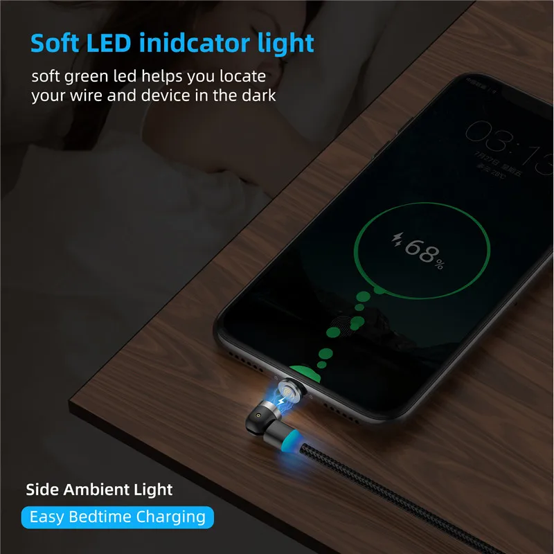 Магнитный кабель USLION Micro USB C 540 с вращением типа 3A для быстрой зарядки iPhone 11 Pro Max 8 7