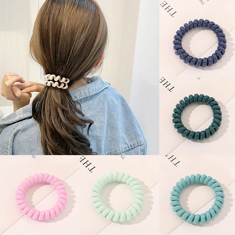 

1PCS Frosted Colored Telephone Wire Elastic Hair Bands For Girls Headwear Ponytail Holder Rubber Bands Women Hair Accessories