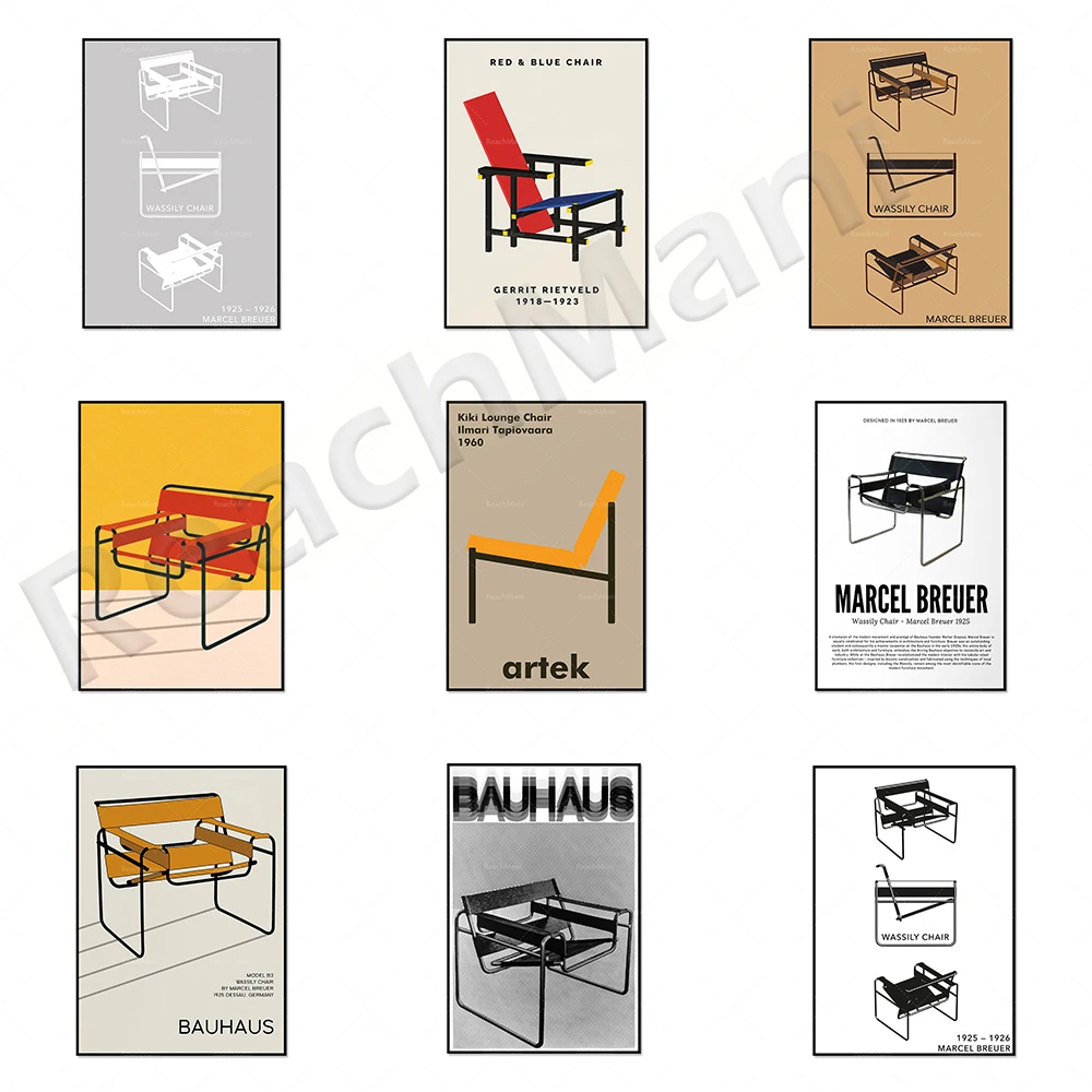 Принты Bauhaus, выставочный плакат на стулья Breuer Wassily, минималистичное абстрактное Скандинавское офисное украшение, идеи для подарка