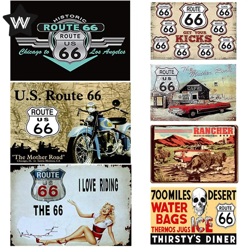 Винтажный металлический жестяной знак Route 66 США потертая стена гаража